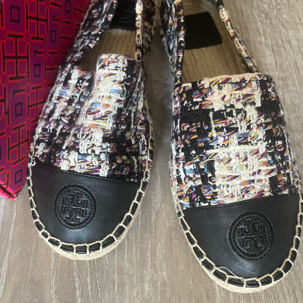 Tory Burch Black and Multicolor Tweed Espadrilles